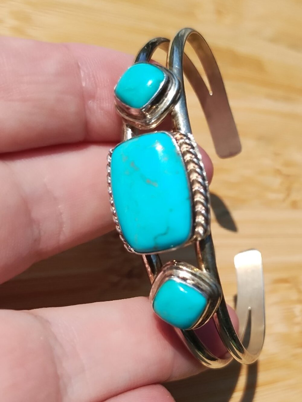 Jay King DTR mine finds 3 turquoise stone cuff bracelet 925 Sterling Silver,